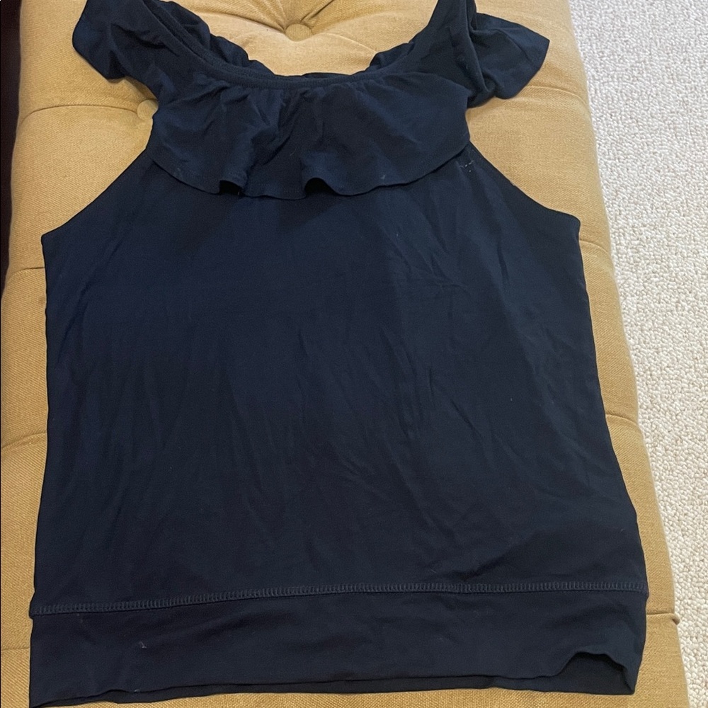 Ruffle-Trim Black Camisole Tank Top